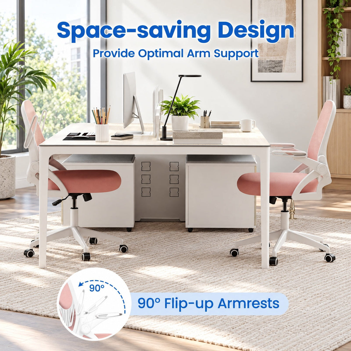 Airfind Ergonomic Computer Desk Chair with Lumbar Support and Flip-up Arms, 330 lbs Capacity, PP Metal Mesh Plywood Sponge Frame, Pink