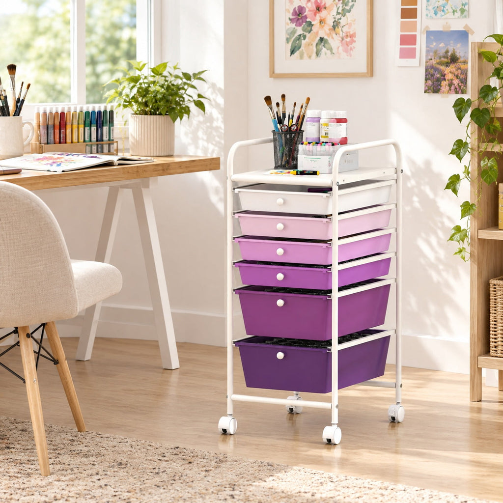 Airfind Multifunctional 6 Drawers Rolling Storage Cart Organizer, Steel Frame, 17 x 13.5 x 30 Footprint, Purple