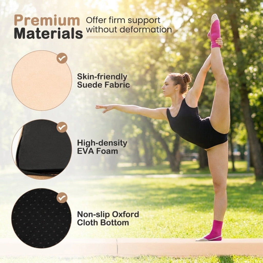 Airfind 7 ft Folding Wide-Top Balance Beam with EVA Foam, Zippered Suede Cover and Hook-Loop Linking, Khaki