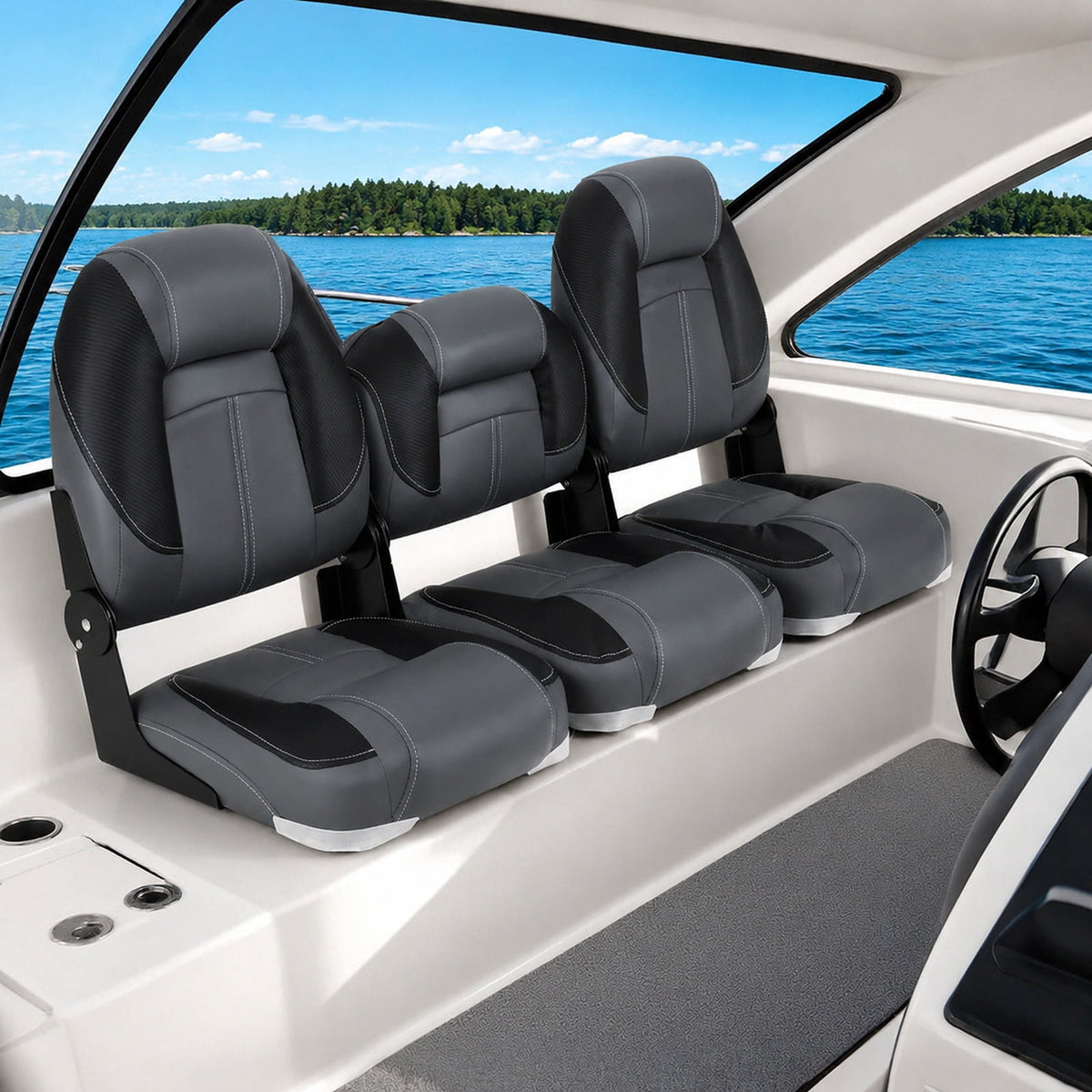 Airfind 3 Pack Folding Boat Seats with High Back and Low Back Chairs and 28D Sponge Padding for Fishing Boats and Marine Cabin Seating, Black