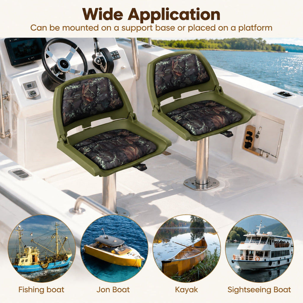 Airfind Folding Low Back Boat Seat with Marine Grade PVC and Sturdy PP Frame for Fishing Boats Pontoons and Marine Cabin Seating, Green