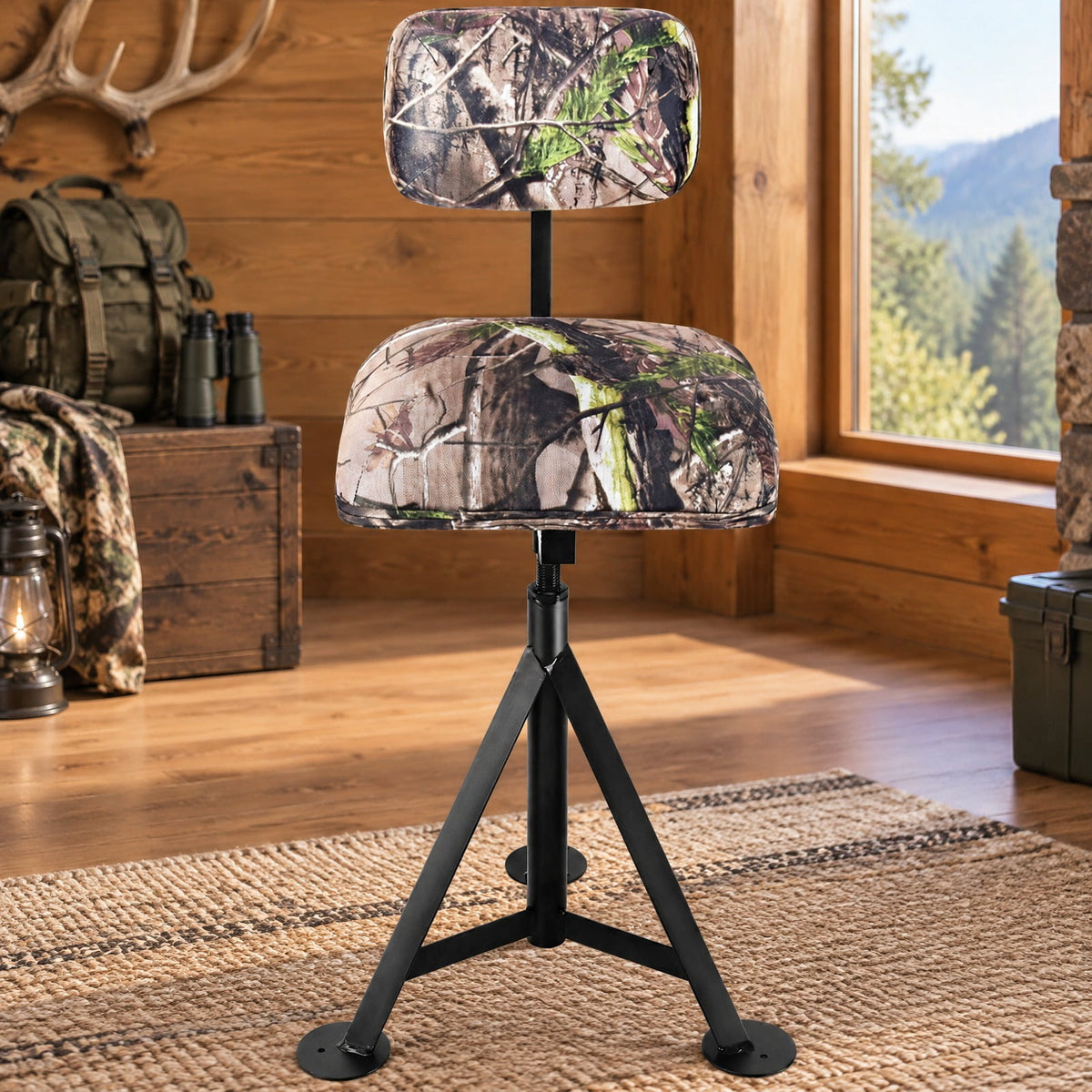 Airfind Swivel Hunting Chair Tripod Blind Stool with Detachable Backrest, 330 lbs Capacity, Steel fabric Frame, 16 Inch x 15 Inch x 30 Inch -38.5 Inch Footprint