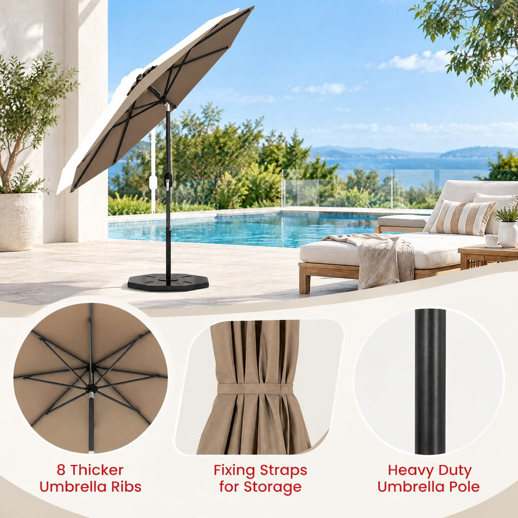 Airfind 9 ft Outdoor Market Patio Table Umbrella Push Button Tilt Crank Lift, Iron Polyester Fabric Frame, Tan