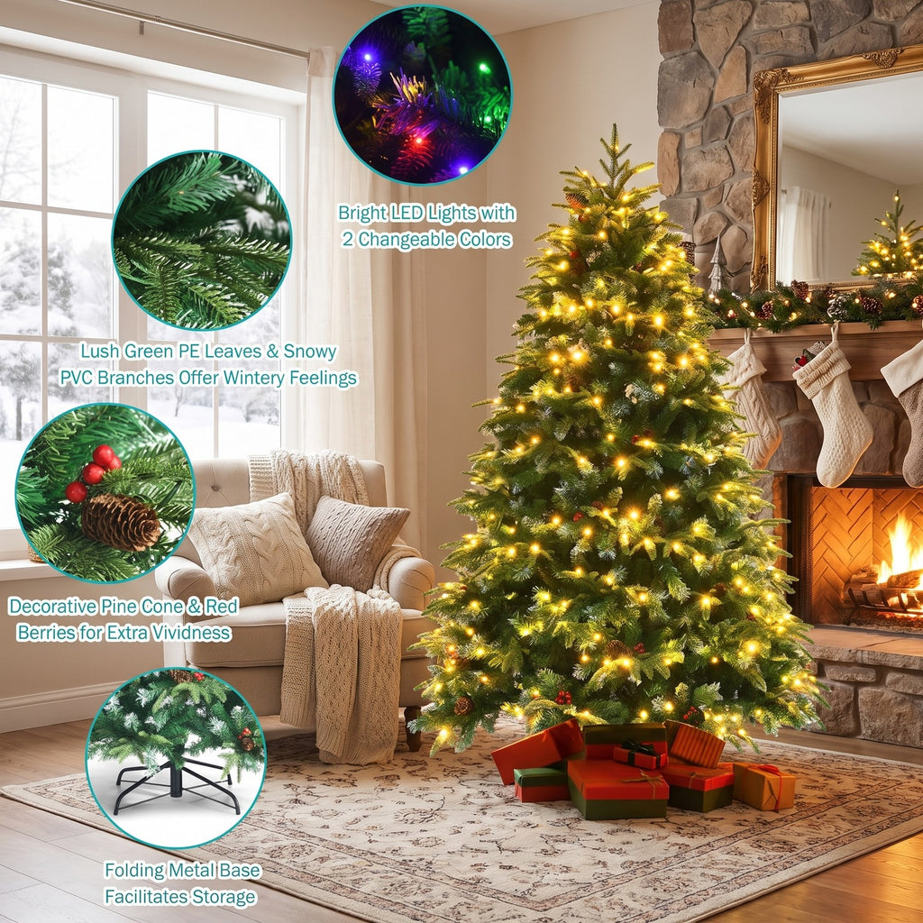 Airfind Pre-Lit Snowy Christmas Hinged Tree with Flash Modes and Multi-Color Lights-6 ft, PE PVC iron Height: 5 ft Base: 3.3 ft Frame, Green