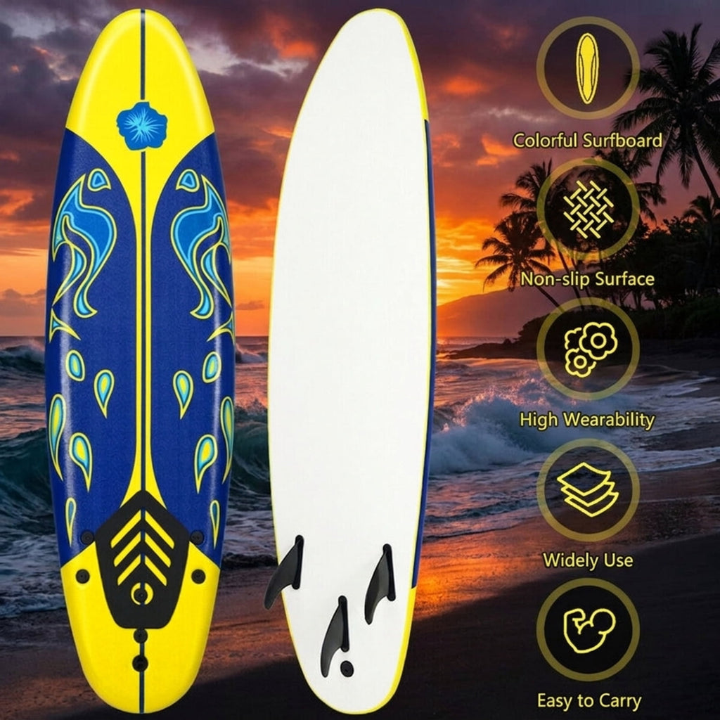 Airfind 6FT Foam Surfboard for Beginners, Adults Kids ¡ª 3 Detachable Thruster Fins, EPS Core, HDPE Slick Bottom, Leash Traction Pad Included (Yellow)