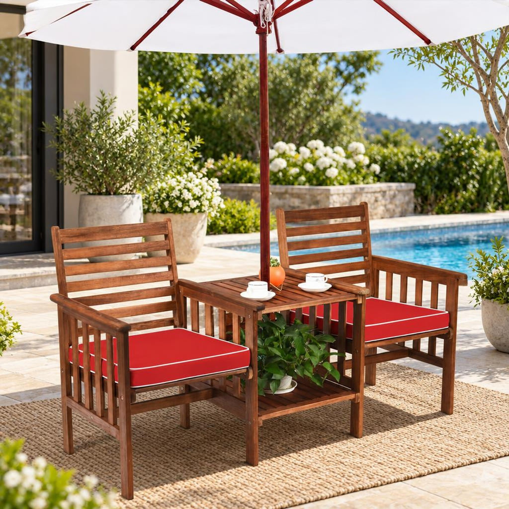 Airfind 3 pcs Outdoor Patio Table Chairs Set Acacia Wood Loveseat, 70 lbs Capacity, Acacia wood polyester sponge Frame, 65 x 26 x 35 Footprint