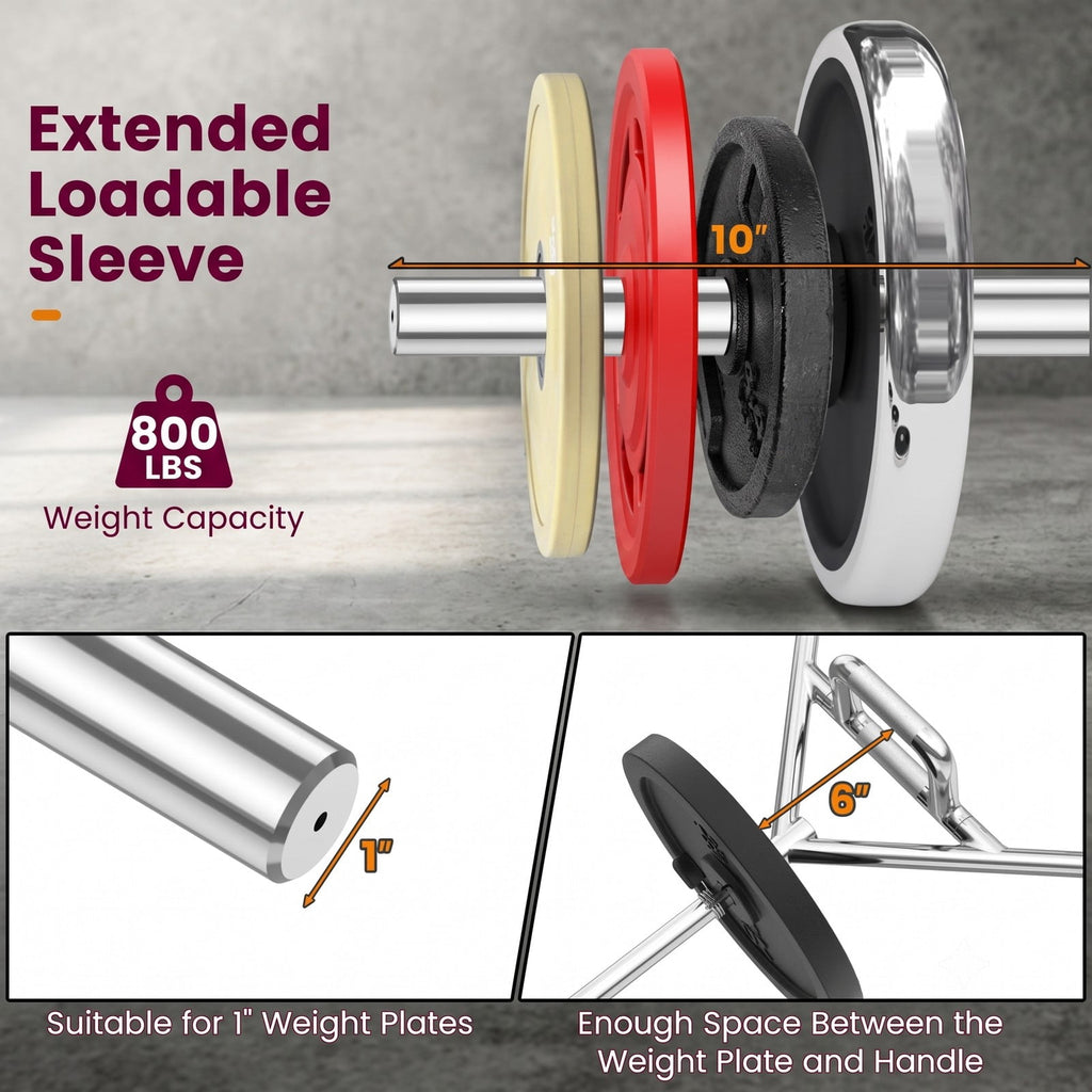 Airfind Standard Hex Trap Bar with 2 Spring Collars and Foldable Handles, 800 lb Capacity Steel Deadlift Weight Bar for Strength Training, Fits 1-Inch Plates, Silver