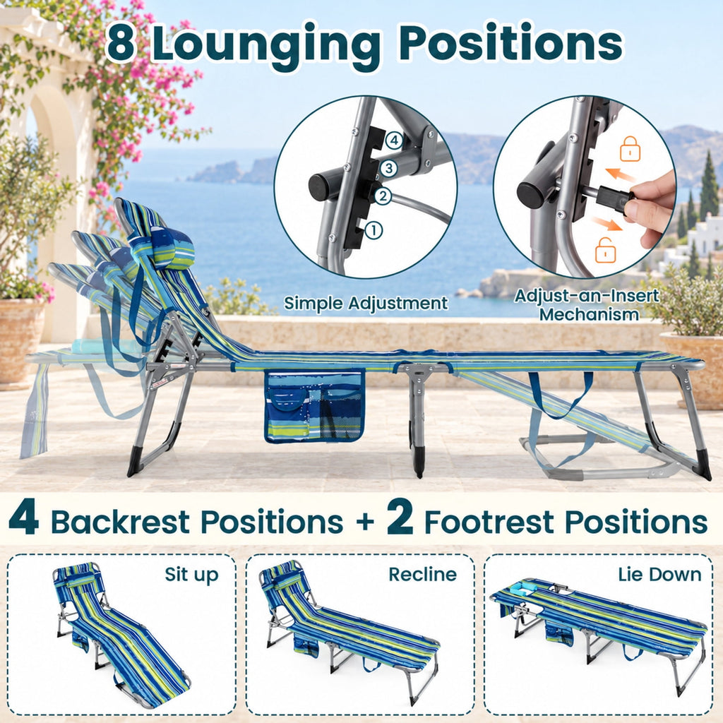Airfind Set of 2 Tanning Chair Portable Chaise Lounge Chair with 4-Position Adjustable Backrest, 330 lbs Capacity, Black