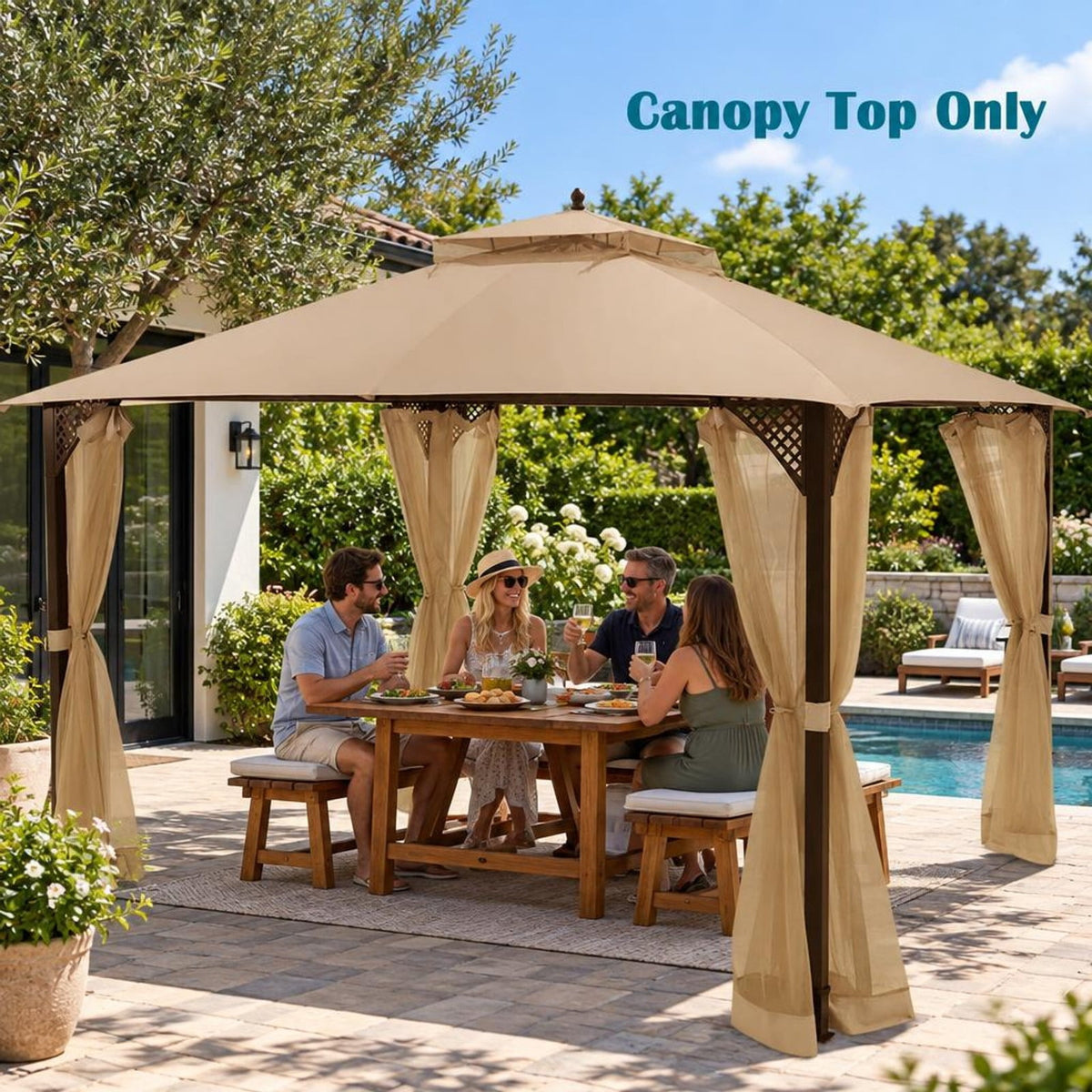 Airfind 10 x 12 Feet Gazebo Replacement Top with Air Vent and Drainage Holes, Polyester Frame, 12 ft x 10 ft Footprint, Brown