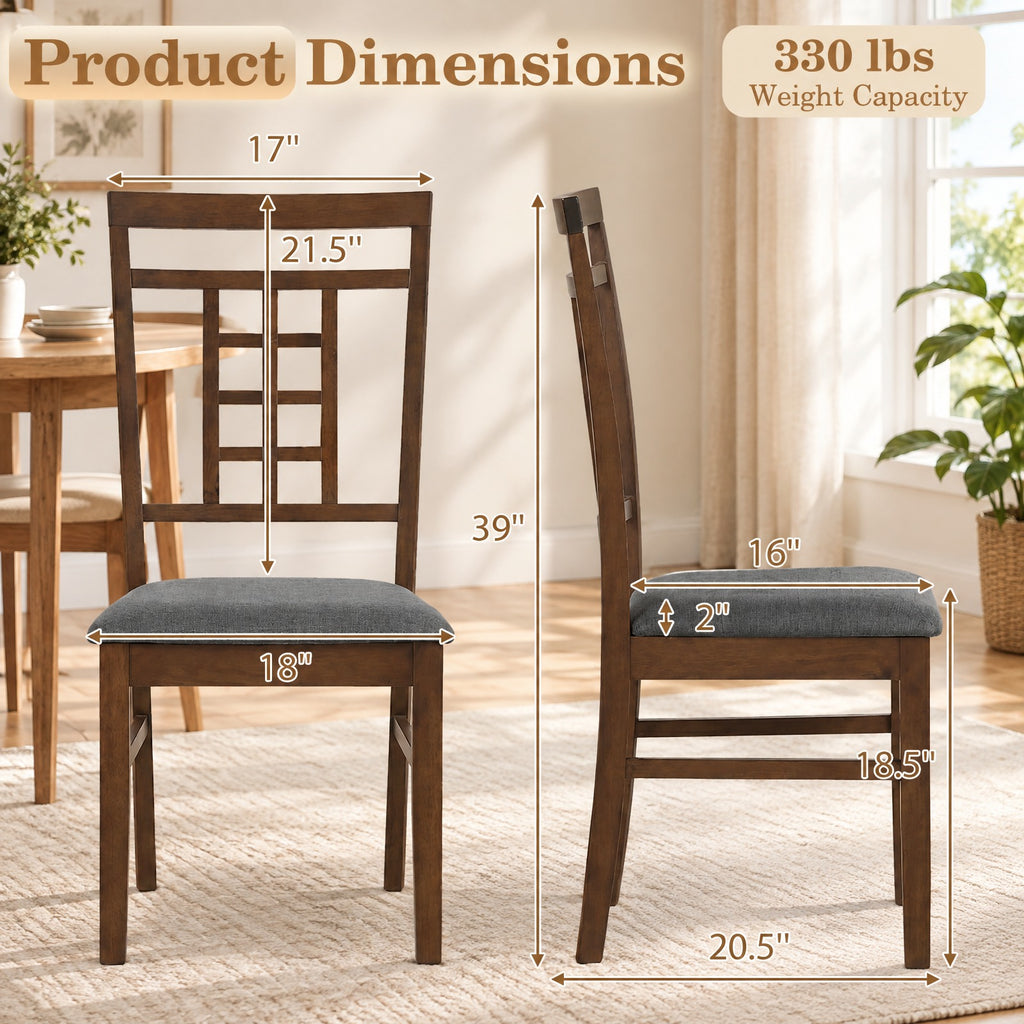 Airfind Rubber Wood Dining Chairs Set of 2 with Lattice Back, Chair 330 lbs Capacity, Rubber Wood Linen Fabric Sponge Frame, Brown