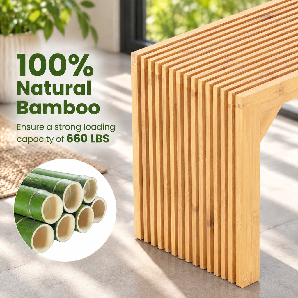 Airfind Bamboo Dining Bench Long Entryway Bench Indoor Outdoor Solid Wood Bench, 660 LBS Capacity, Bamboo Frame, 36 x 13 x 17 Footprint, Natural