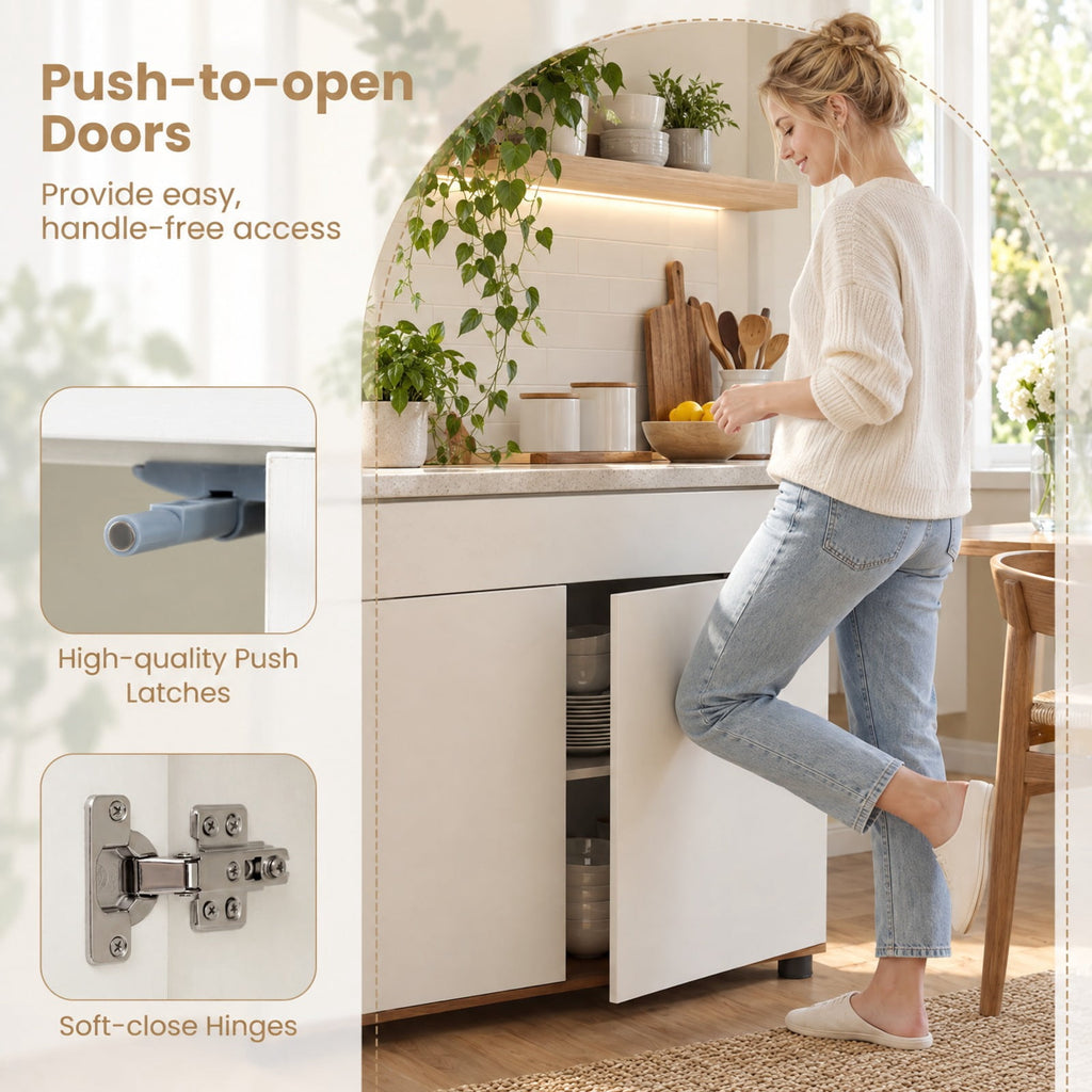 Airfind Sideboard Buffet Cabinet with Storage Wooden Kitchen Storage Cabinet, 44 lbs Capacity, Engineered Wood MDF PP Frame, White
