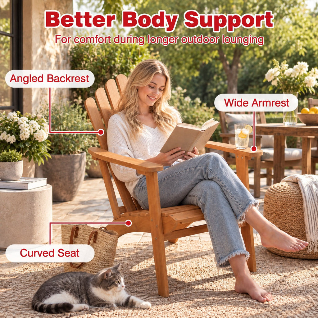 Airfind Acacia Wood Outdoor Patio Chair with 400 lbs Weight Capacity, 400 lbs Capacity, Acacia Wood Frame, 26.5 x 31.5 x 35 Footprint, Natural