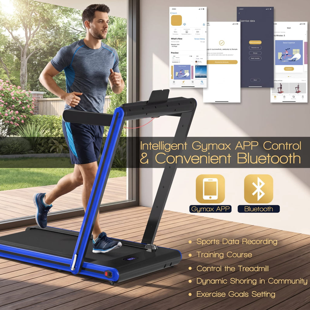 Airfind 2 in 1 Folding Treadmill with 2.25 HP Motor and Dual LED Display for Home Office Under Desk Walking and Jogging, Navy