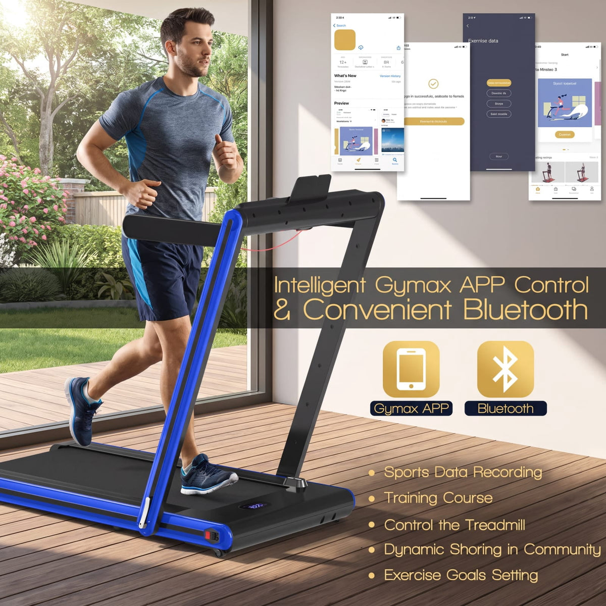 Airfind 2 in 1 Folding Treadmill with 2.25 HP Motor and Dual LED Display for Home Office Under Desk Walking and Jogging, Navy