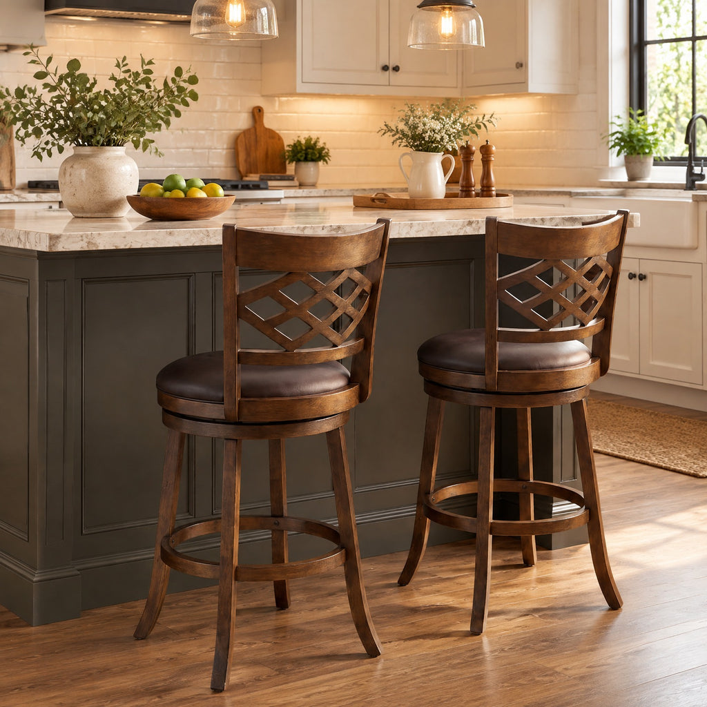 Airfind 31 Inch Counter Height Bar Stools Set of 2 with Rubber Wood Frame-31 Inch, 330 lbs Capacity, Rubber Wood PVC Leather Sponge Frame, Wood