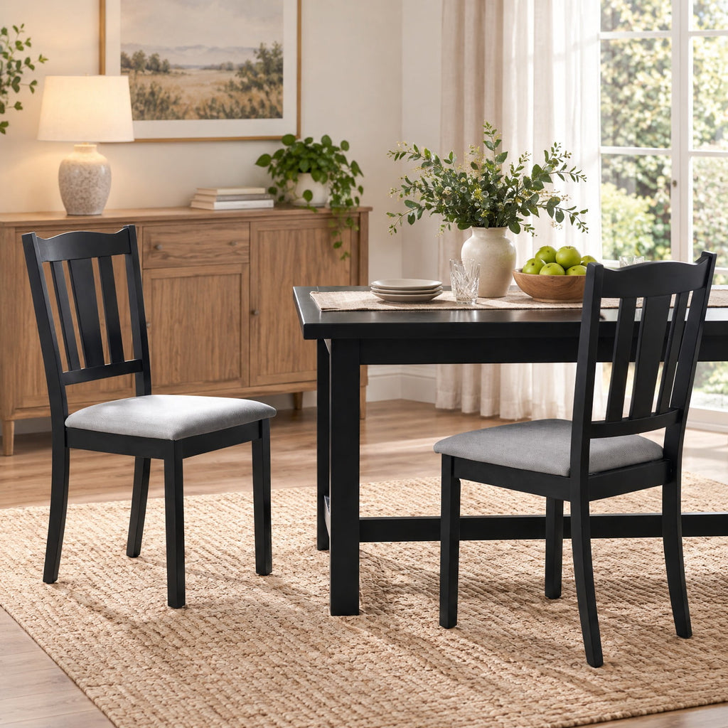 Airfind Set of 2 Wooden Dining Chair with Hollow Back and Soft-padded Cushion, 330 lbs Capacity, Rubberwood Fabric Sponge Engineered Wood Frame