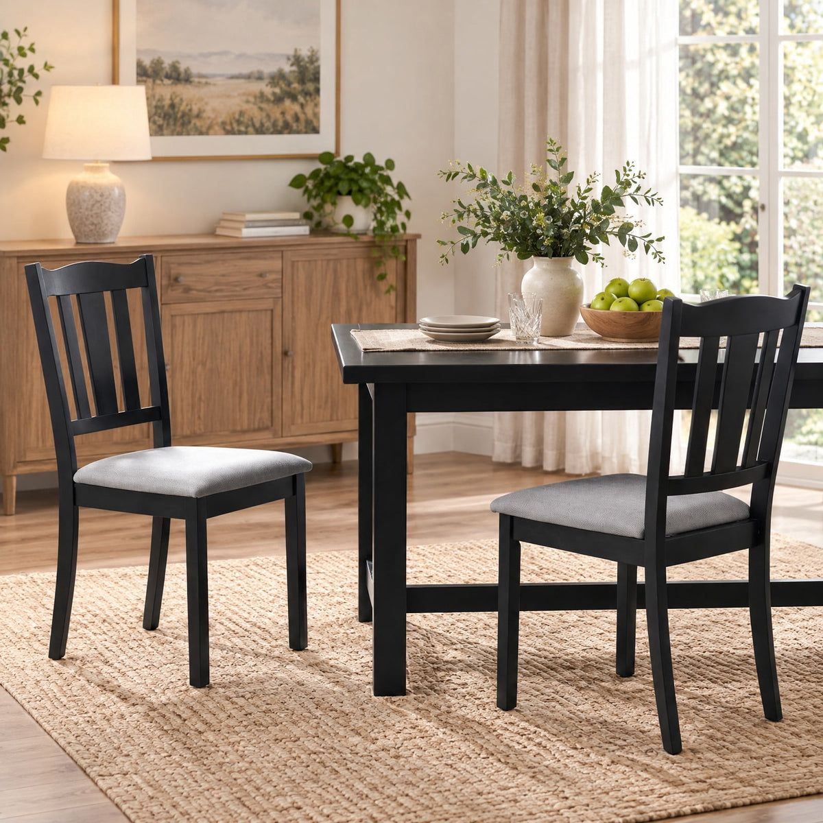 Airfind Set of 2 Wooden Dining Chair with Hollow Back and Soft-padded Cushion, 330 lbs Capacity, Rubberwood Fabric Sponge Engineered Wood Frame