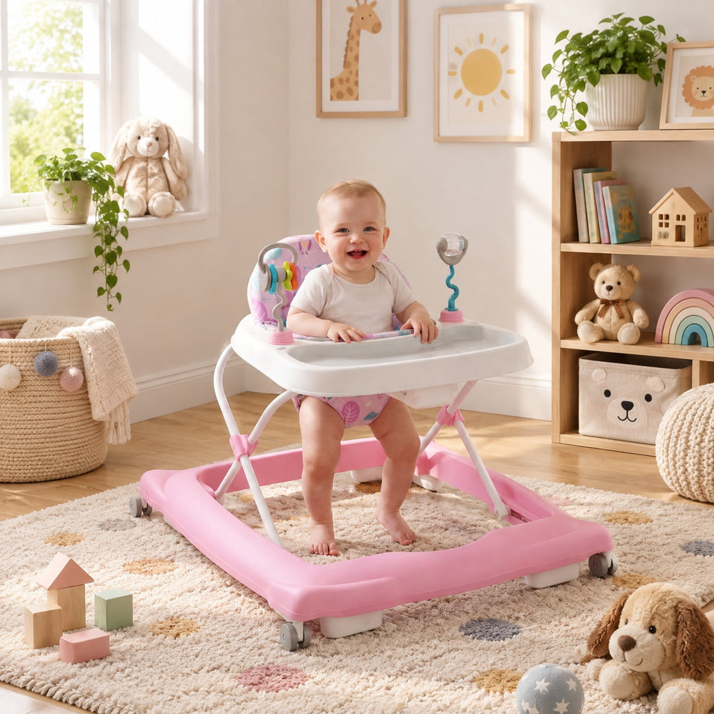 Airfind Foldable Youth Walker featuring Removable Seat and Adjustable Height for 6-12 Months, 26 lbs Capacity, PP Frame, for 6-12 Months Old, Pink
