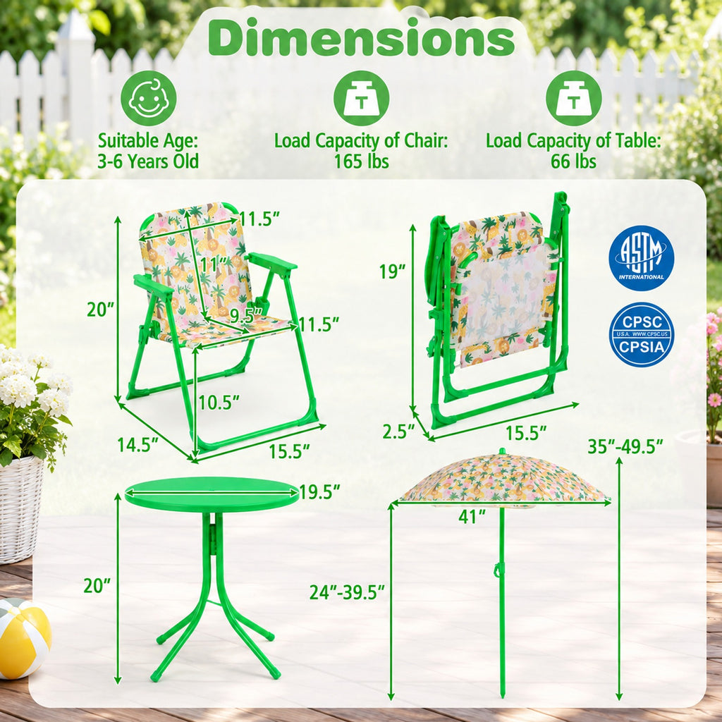 Airfind Kids Outdoor Table and Chair Set with 2 Folding Chairs and Height Adjustable Umbrella, 165 lbs Capacity, for 3-6 Years Old, Beige