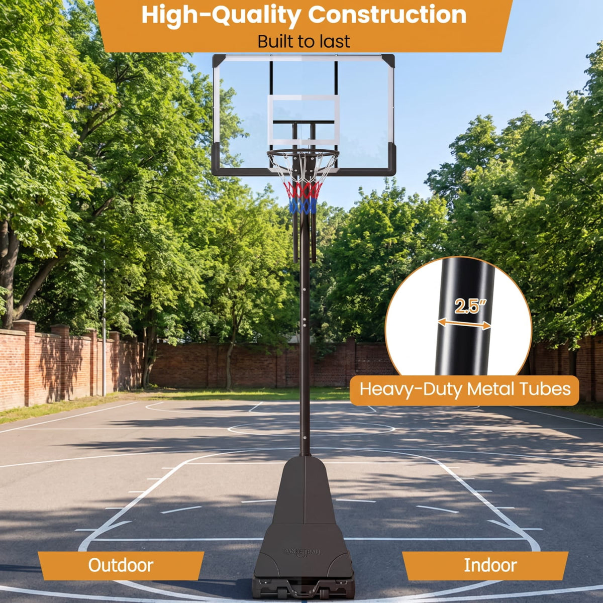 Airfind Outdoor Basketball Goal System with 8 to 10 Foot Hand Crank Adjustable Height Shatterproof Backboard and Rebounder for Backyard, Black