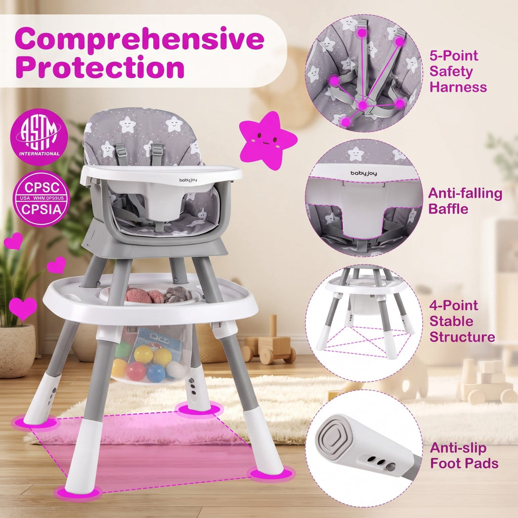 Airfind 16-in-1 Baby High Chair with Activity Center and Booster Seat for Babies and Toddlers, 44 lbs Capacity, Metal Frame, Grey