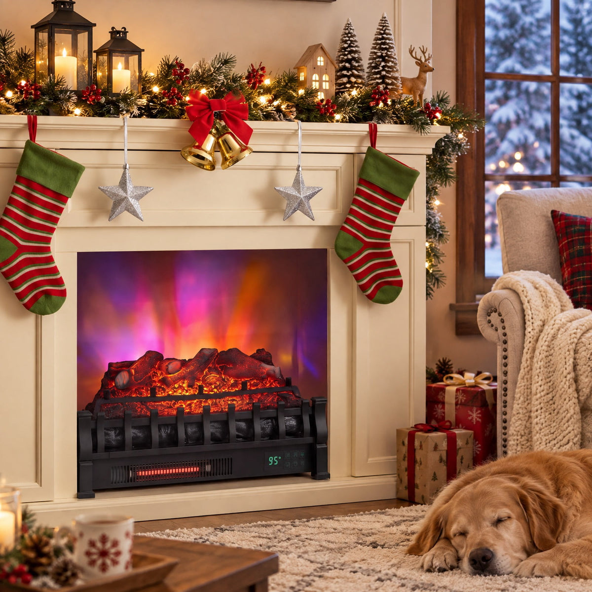 Airfind 23 Inch Wifi Fireplace Insert Lemonwood Set featuring App and Remote, Metal Resin Frame, 23 Inch x 8.9 Inch x 12.6 Inch Cord Length 5.8 Ft Footprint, Black