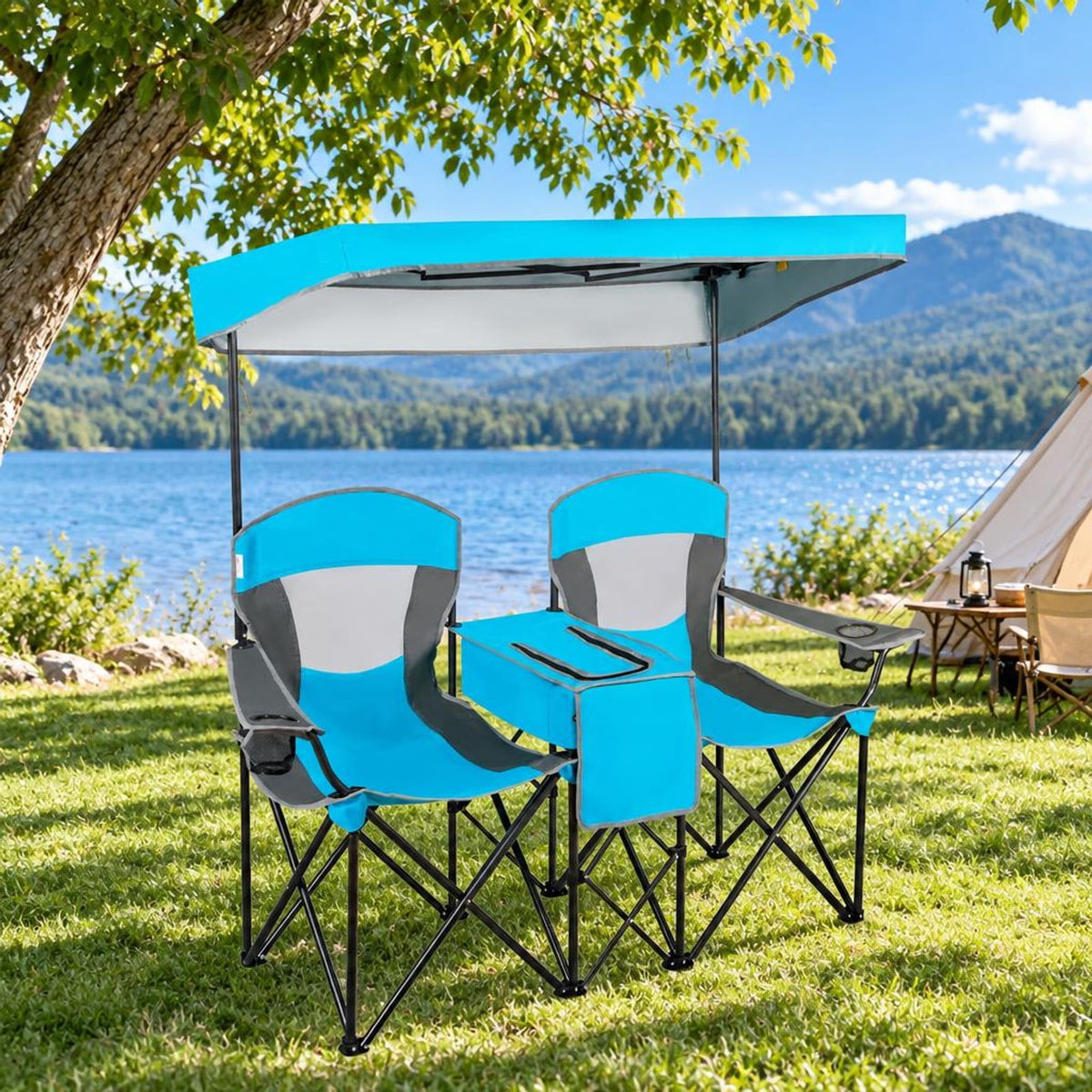 Airfind Patented Portable Folding Camping Canopy Chairs with Cup Holder, Steel oxford fabric Frame, 55.5 x 28.5 x 59.5 (L x W x H) The Footprint