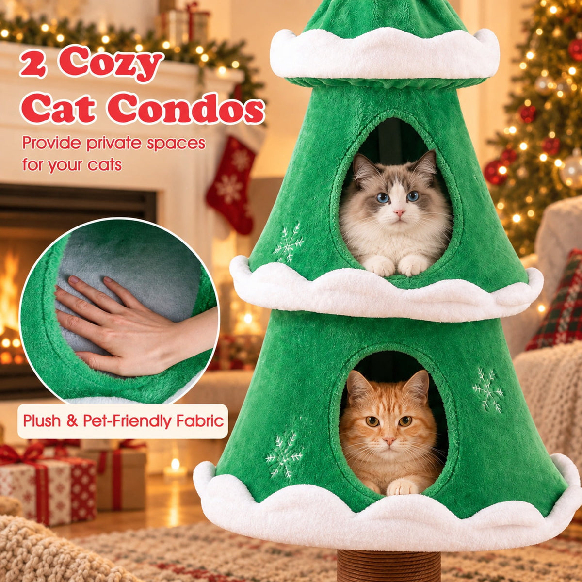 Airfind 51 Christmas Cat Tree with 2 Cozy Condos and Scratching Post for Pets, 19.5 x 19.5 x 51Height of Scratching Post 11Weight Footprint