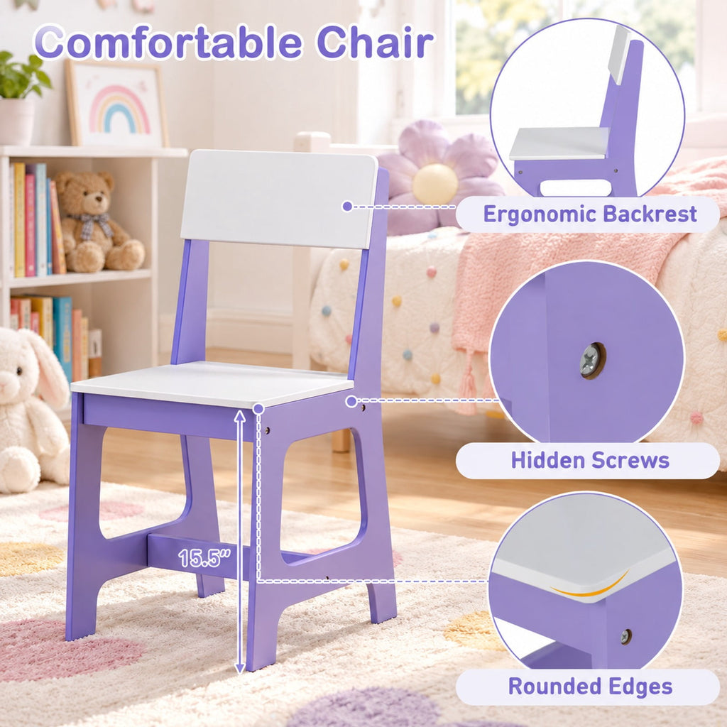 Airfind Youth Study Desk and Chair Set Student Table and Chair, 132 Lbs Capacity, Mdf, for 3 and Years Old, 43 Inch X 19 Inch X 39.5 Inch, Purple