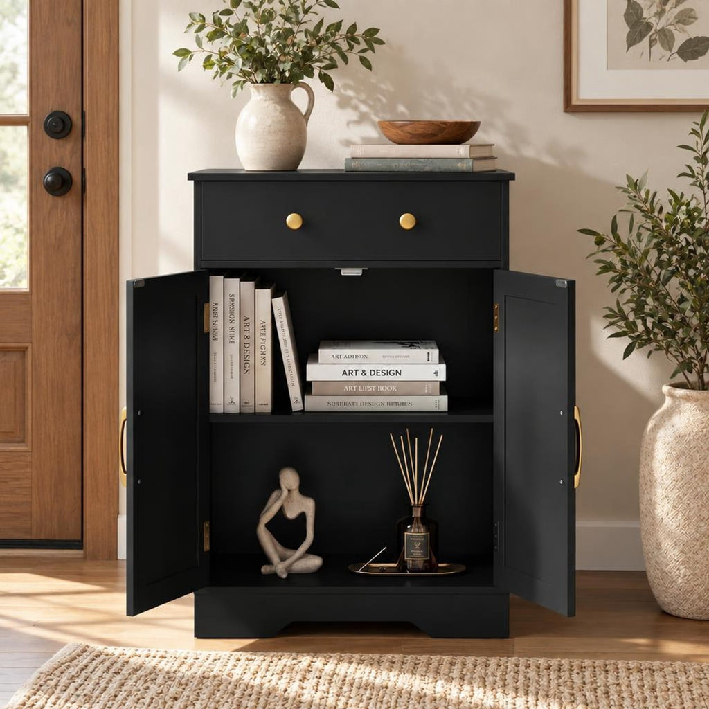 Airfind Floor Storage Cabinet with Doors Modern Buffet Sideboard with Drawer and Adjustable Shelf, 44 lbs Capacity, Engineered Wood Metal Frame