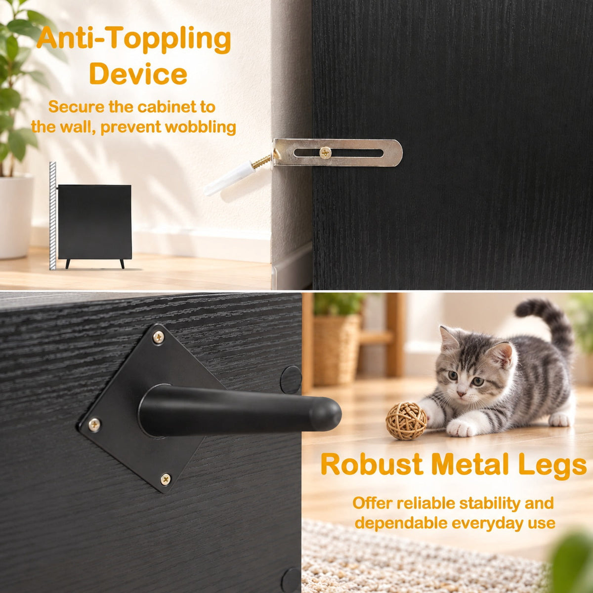 Airfind Double Cat Litter Box Enclosure for 2 Cats with Scratching Pad and Double Rooms, Engineered Wood Frame, Black