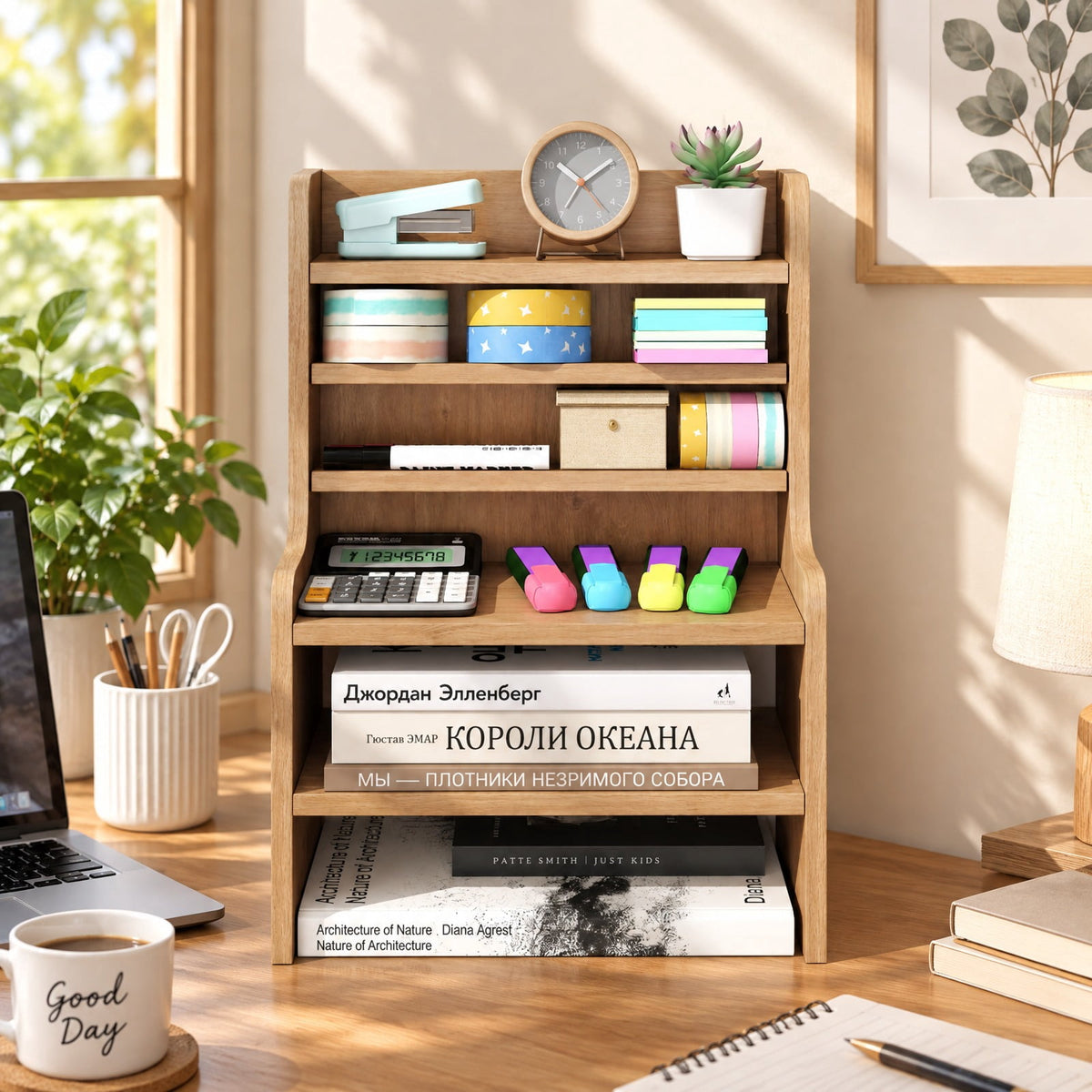 Airfind Desktop Organizer 6-Tier Mini Storage Rack with 2 Removable Shelves, 55 lbs Capacity, Engineered Wood Frame, 12 x 6.5 x 16.5 Footprint