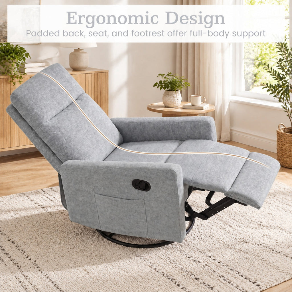 Airfind Swivel Rocking Chair 360° Nursery Reclining Rocker Armchair with Cushioned Back, 330 lbs Capacity, Lint Fabric Frame, Gray