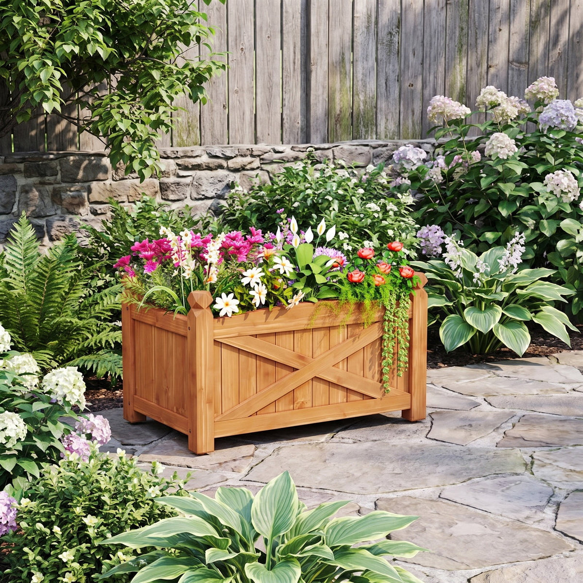 Airfind Wooden Raised Garden Bed Drainage Holes for Patio Garden, 132 lbs Capacity, Fir Wood L Frame, 36 x 16 x 15 Interior Footprint, Coffee