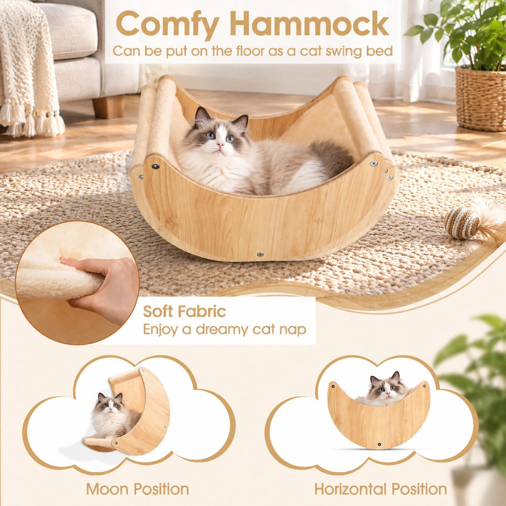 Airfind Cat Wall Furniture Set Kitten Wall Mounted Shelves with Hammock, 22 lbs Capacity, Natural, Size of the Hammock 13 Inch x 12.5 Inch x 19 Inch
