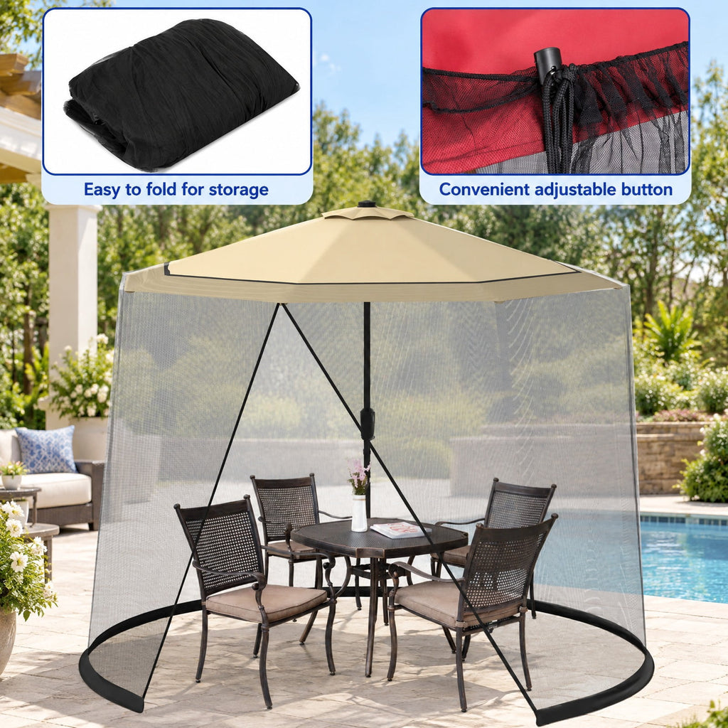 Airfind 9 -10 Feet Outdoor Umbrella Table Screen Mosquito Bug Insect Net, 30 x 7 Footprint, Black, Overall dimension 30 x 7 (L x H)