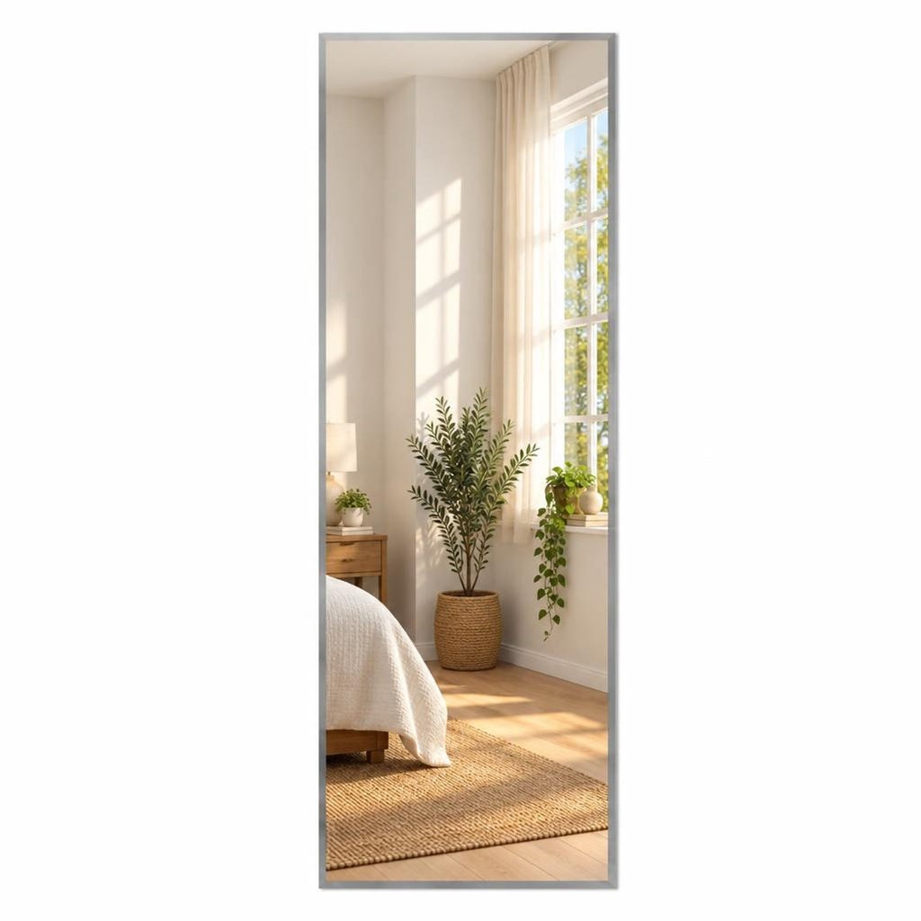 Airfind 43 x 15 Inch Wall Mounted Frameless Full Length Mirror, Glass Frame, 43 Inch x 15 Inch Footprint, Silvery