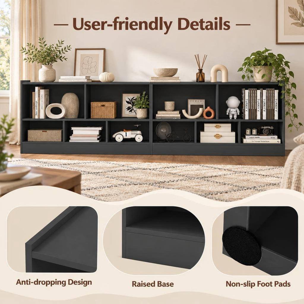 Airfind Kids 5-Cube Bookcase and Toy Storage Organizer, 2-Tier Low Shelf, 44 Inches Wide, for Playroom and Bedroom, Gray