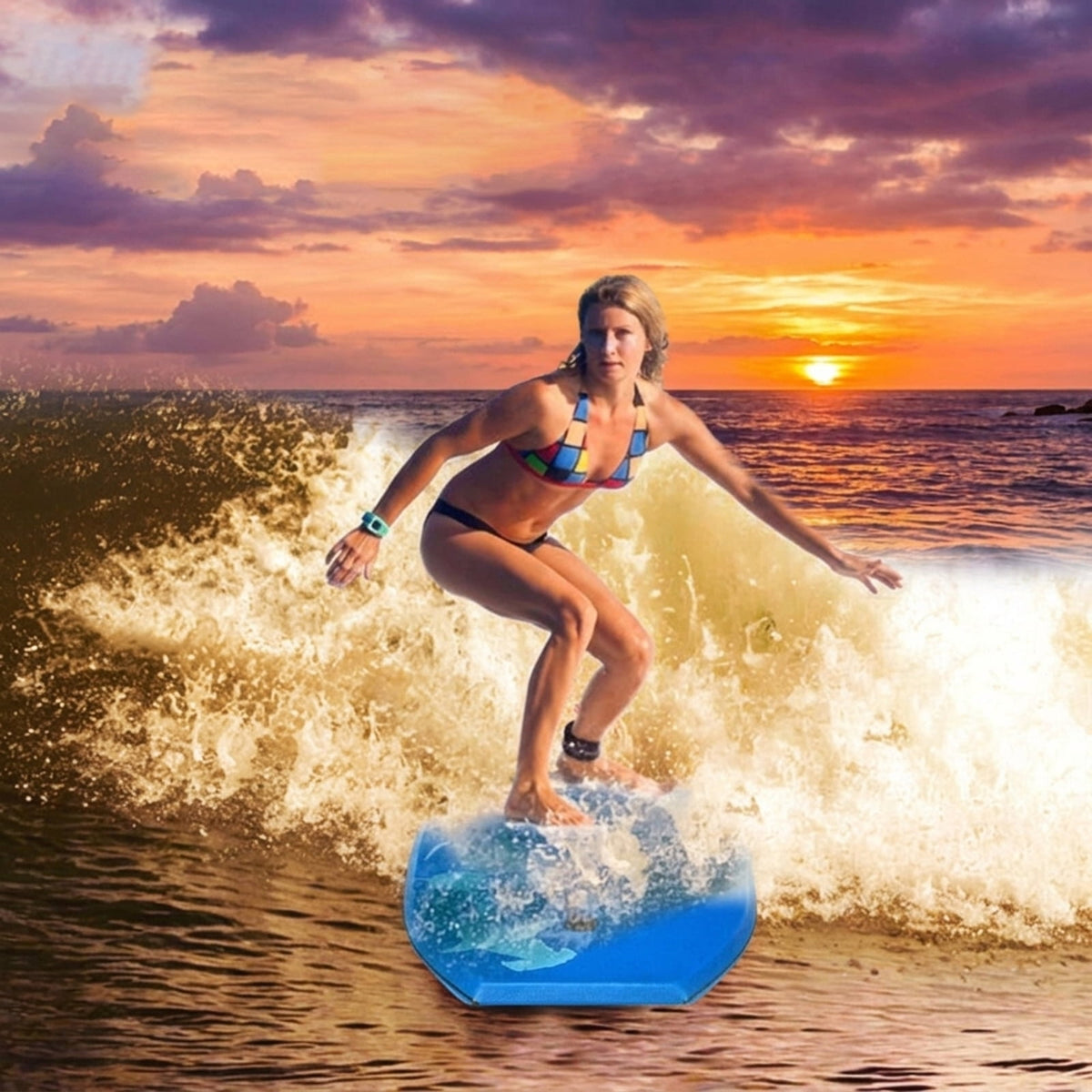 Airfind 37 Inch Lightweight Surf Bodyboard for Teens ¡ª XPE Deck, EPS Core, HDPE Slick Bottom, Crescent Tail, Coiled Wrist Leash (Blue)
