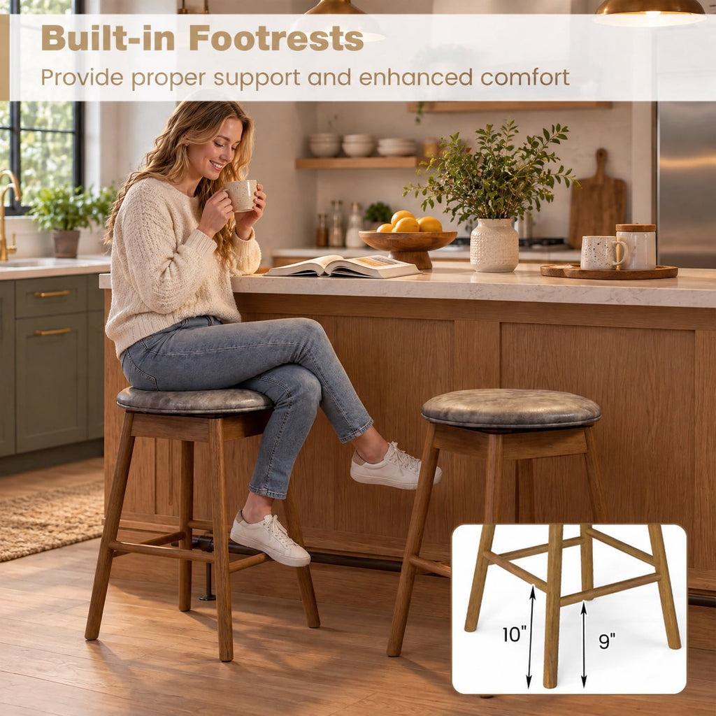 Airfind Swivel Counter Height Barstools with Solid Wood Legs and Footrests-Set of 2, 290 lbs Capacity, PU Leather Sponge Rubber Wood MDF Frame, Wood