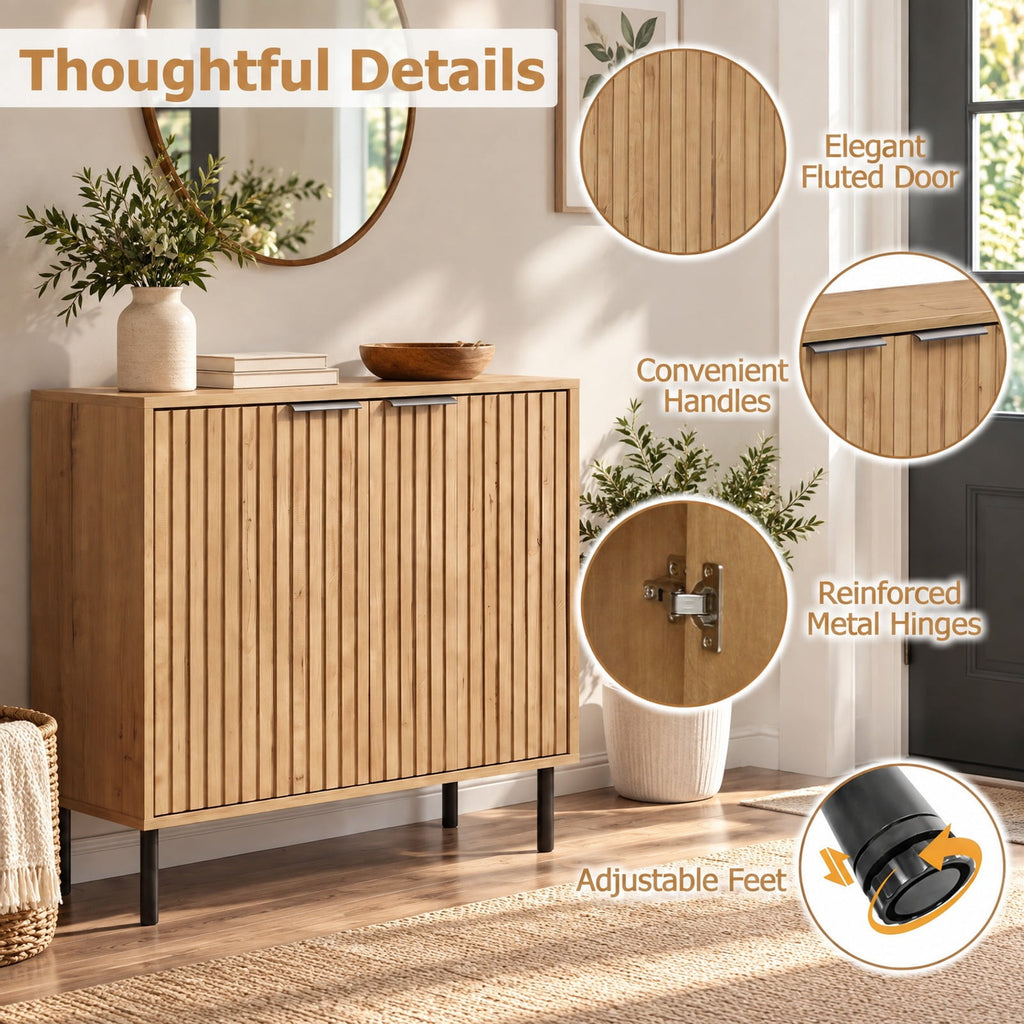 Airfind Fluted Buffet Cabinet with 2-Door Sideboard for Kitchen and Dining Room, Black Oak + BlackMaterial Engineered Wood MetalOverall