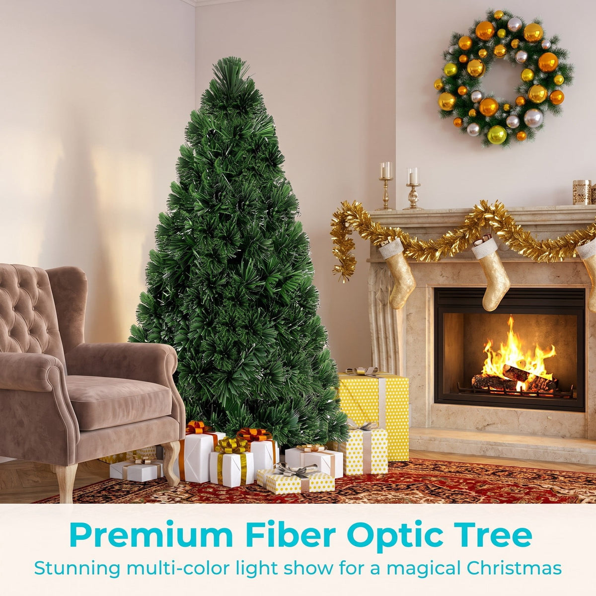Airfind 3ft / 4ft / 5ft / 6ft Fiber Optic Artificial PVC Christmas Tree-5 ft, PVC Plastic Fiber Optic 3 Ft Frame, 1.7ft x 3ft Footprint, Green