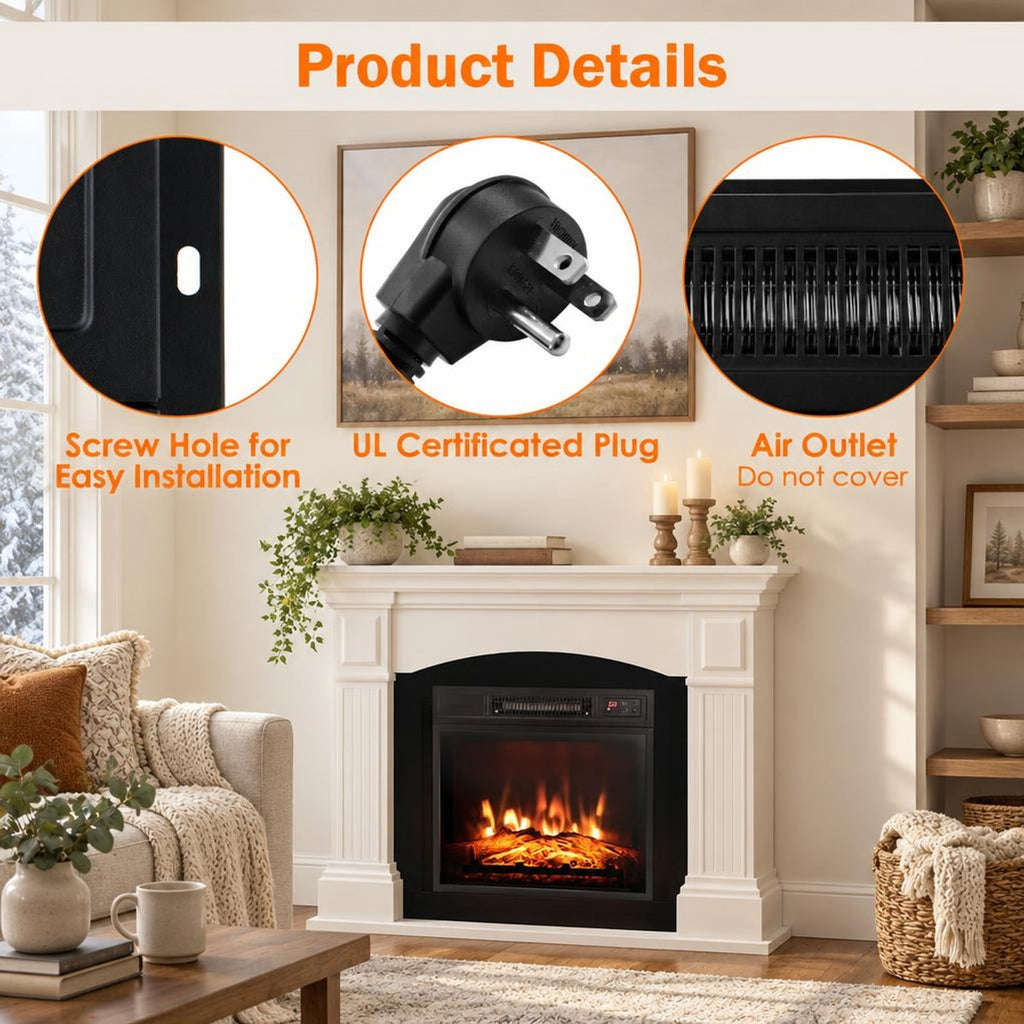 Airfind 18 Inch Electric Fireplace Inserted with Adjustable LED Flame, Iron glass Frame, 3-level adjustable 3D realistic flame effects
