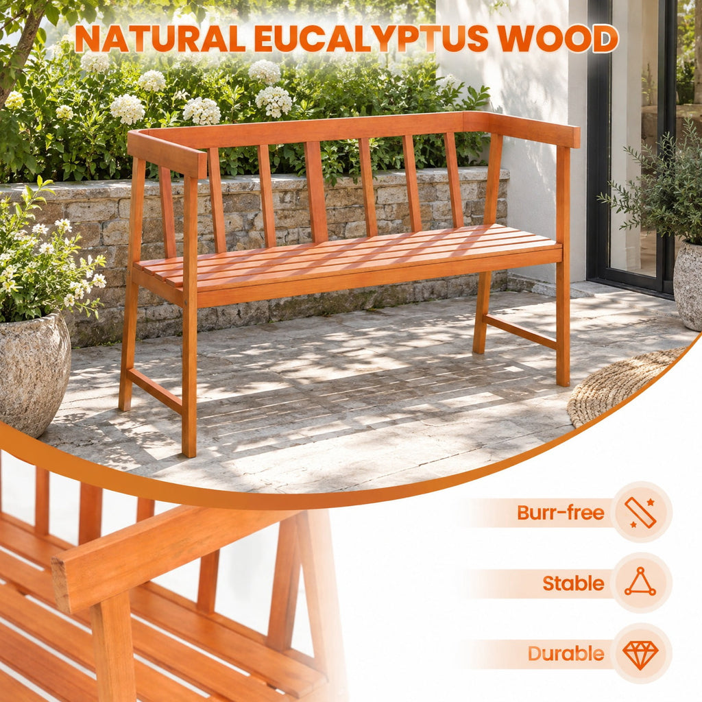 Airfind Outdoor Eucalyptus Wood Bench with Backrest and Armrests, 800 lbs Capacity, Eucalyptus wood Frame, Wood