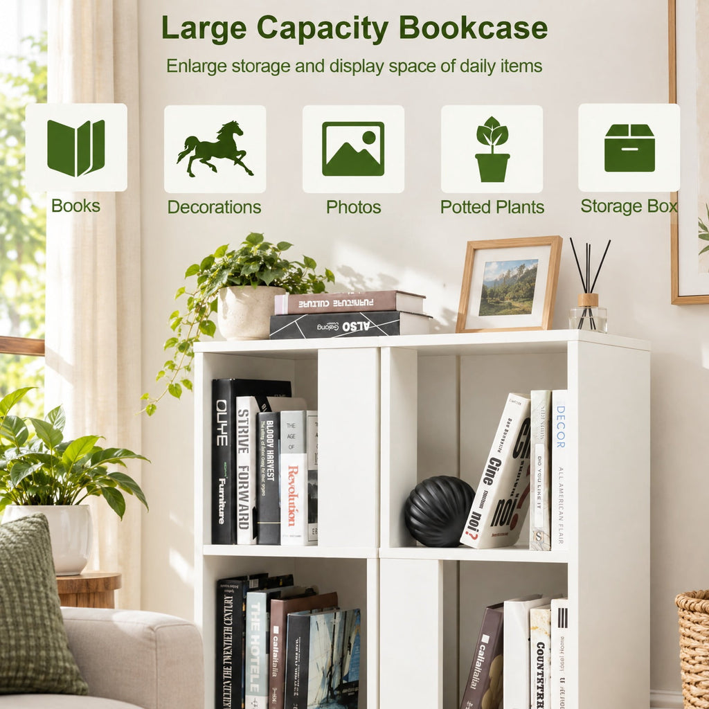 Airfind 3-Tier 6 Cube Freestanding Bookcase with Anti-toppling Device, 44 lbs Capacity, Engineered wood Frame, 13 x 13 x 39.5 Footprint, White