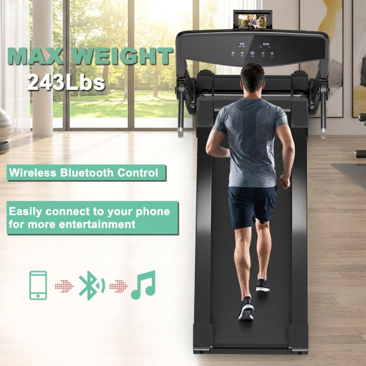 Airfind 3-in-1 Folding Treadmill with Incline 3 HP Walking Treadmill for Home with Smart App and Bluetooth Speaker and Heart Rate Monitor, Blue