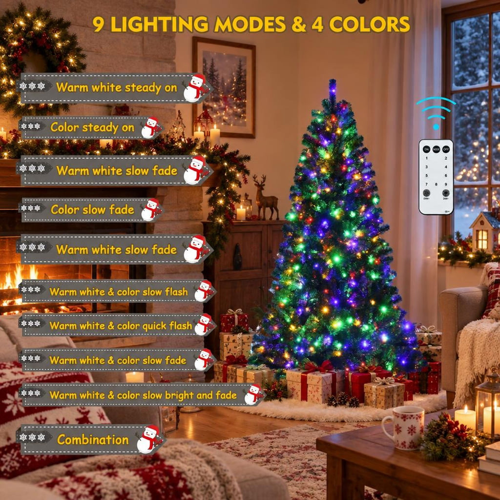 Airfind Artificial Hinged Christmas Tree with Remote-controlled Color-changing LED Lights-6ft, New PVC metal 6 Ft: Frame, 6ft x 3.1ft Footprint, Green