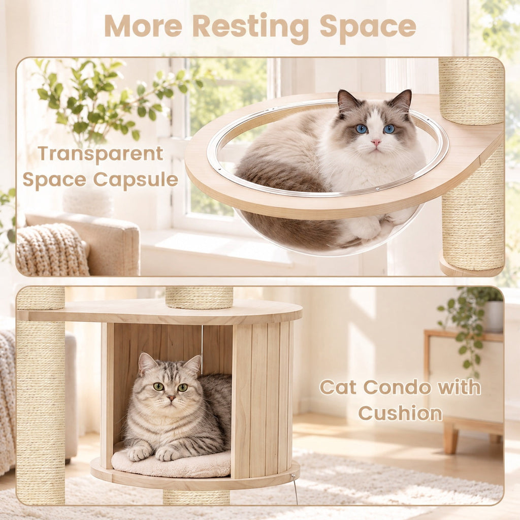 Airfind Cat Tree for Indoor Kittens with Top Perch Condo Space and 3 Hanging Feather Toys, 4 Inch Sisal Scratching Posts for Cats to Claw, Beige