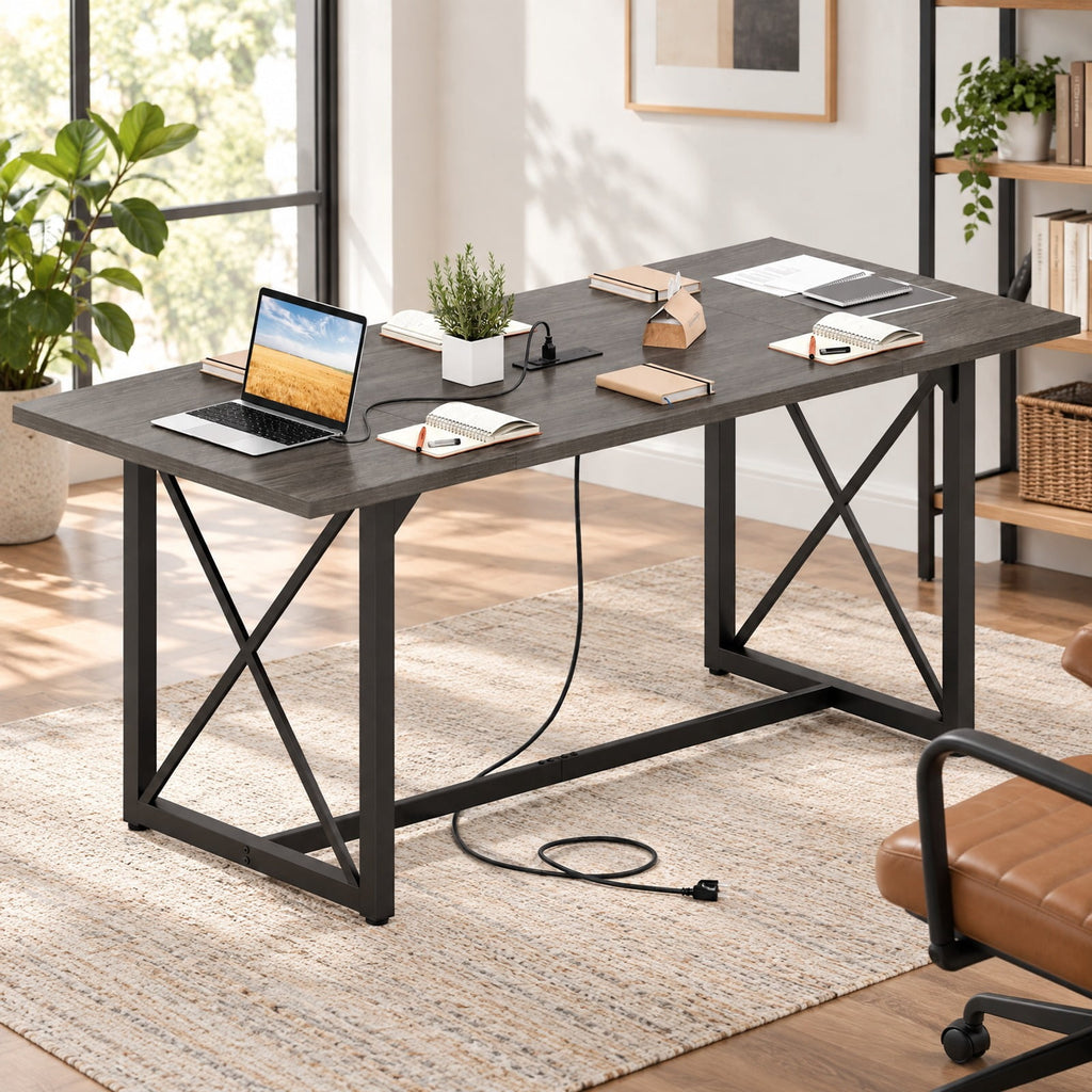 Airfind 6FT Conference Table with Power Outlets Seats 6-8 People for Office, 310 Lbs Capacity, Engineered Wood Metal, Natural